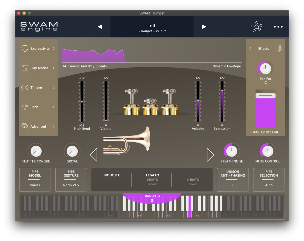 SWAM Solo Brass user interface