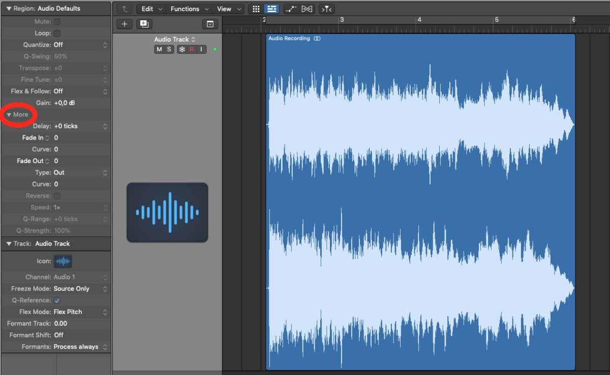 Logic Pro - Region More Button