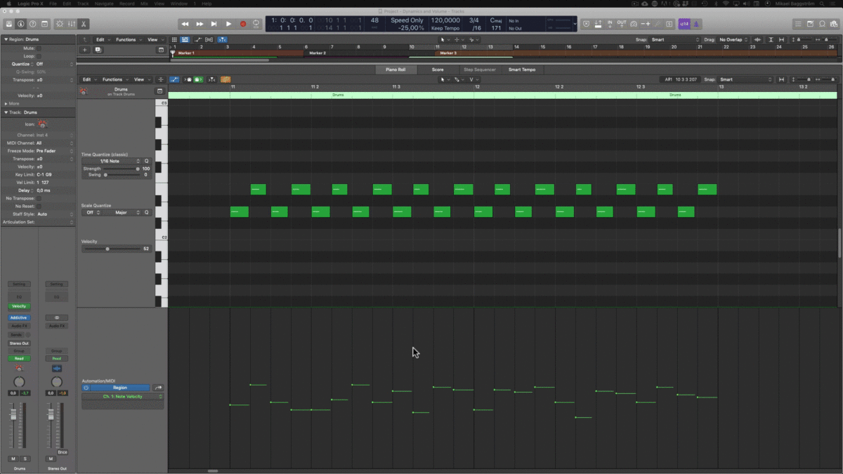 Velocity Crescendo in Logic (dynamic)