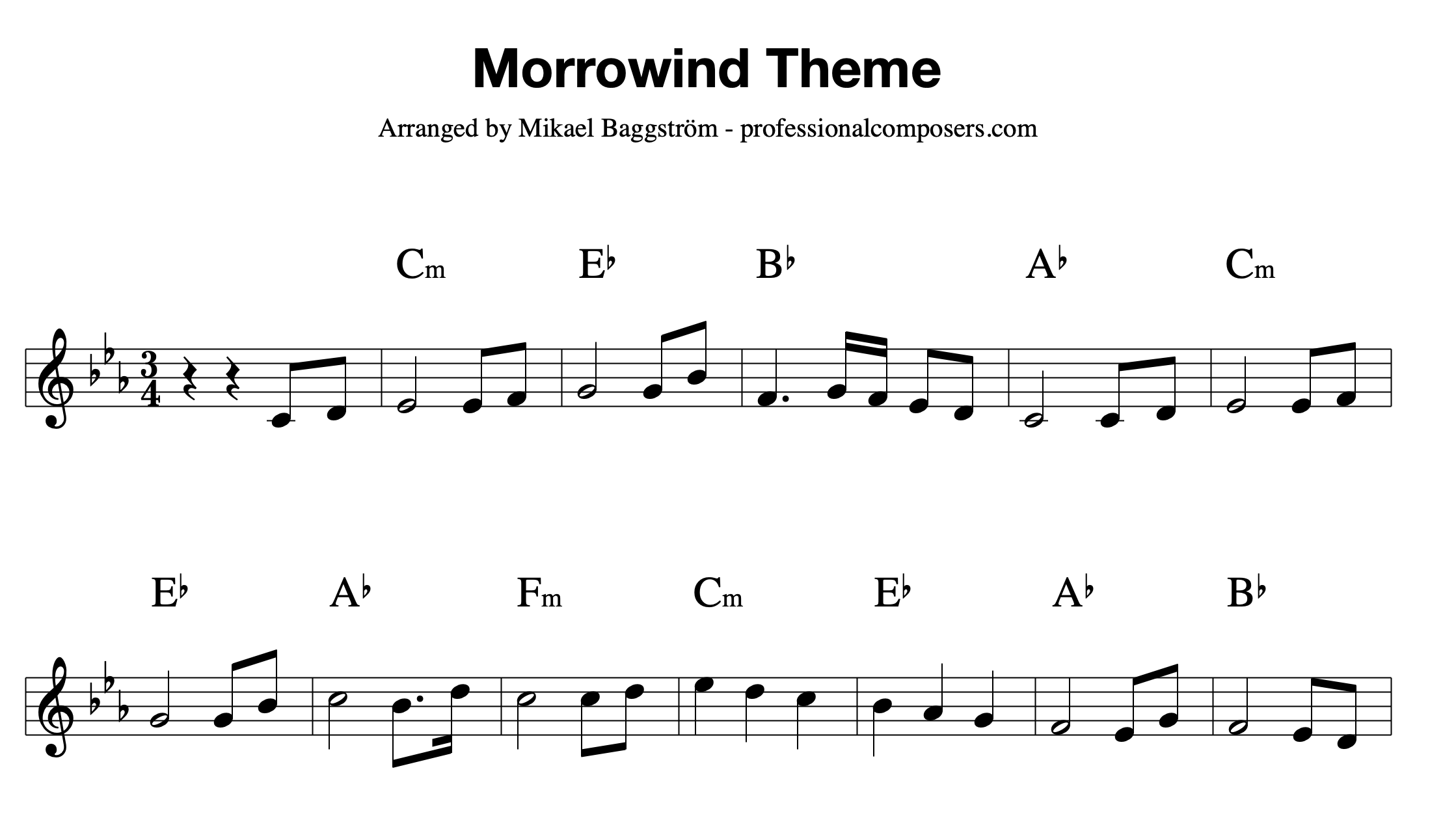 Morrowind Theme (sheet music) thumbnail